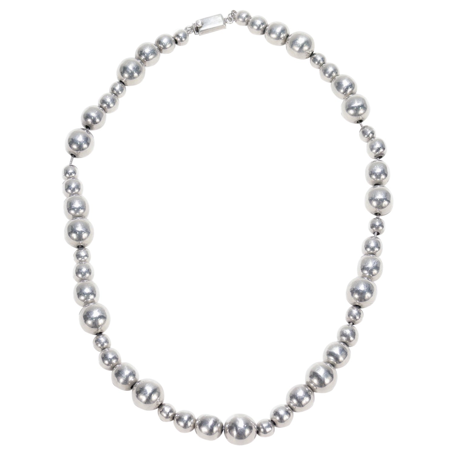 Vintage 22-Inch Mexican Sterling Silver Graduated Bead Necklace