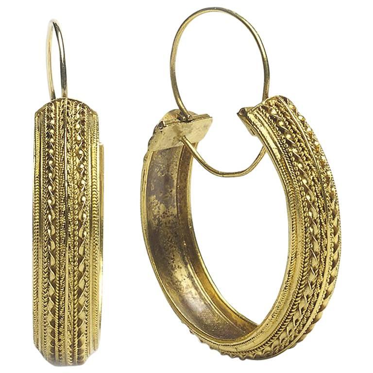 1870s Antique Victorian Gold Hoop Earrings