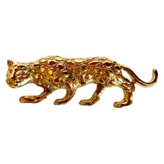 Vintage Signed Gerry's Figural Crouching Leopard Brooch Pin Exotic Cat