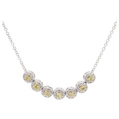 Natural Yellow Round and White Diamond .78 Carat TW Gold Necklace