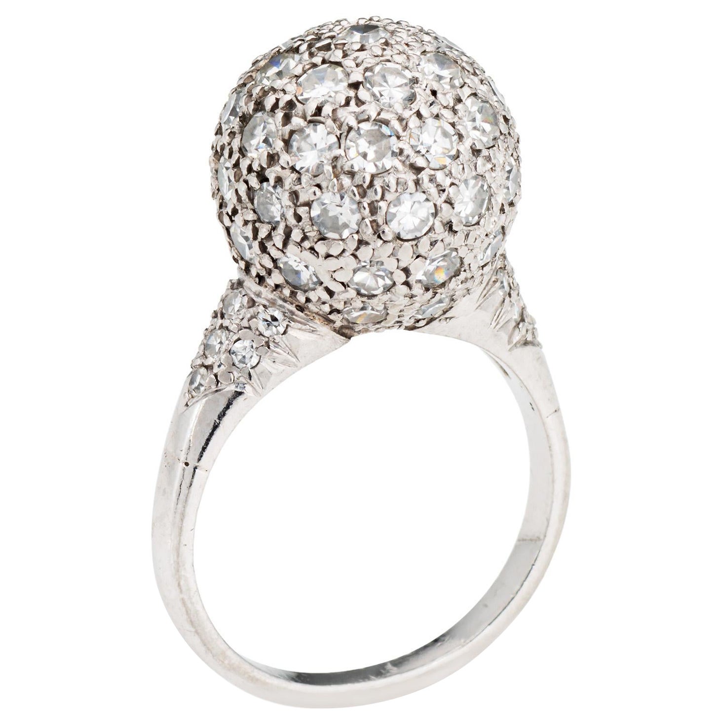 1ct Pave Anillo de Diamantes Orbe Vintage Platino Cóctel Bola Esfera Joyería Sz 5 en venta