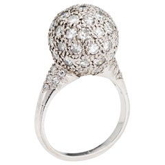 1ct Pave Diamond Orb Ring Vintage Platinum Cocktail Ball Sphere Jewelry Sz 5