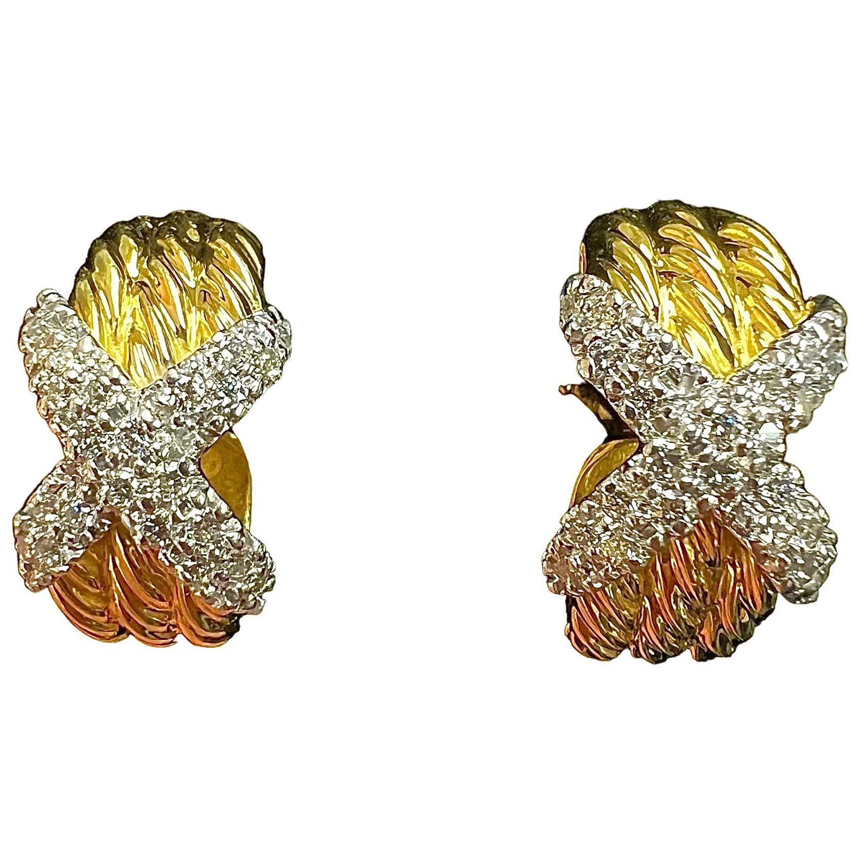 David Yurman Diamond X 18k Yellow Gold Hoop Earrings
