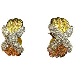 David Yurman Diamond X 18k Yellow Gold Hoop Earrings