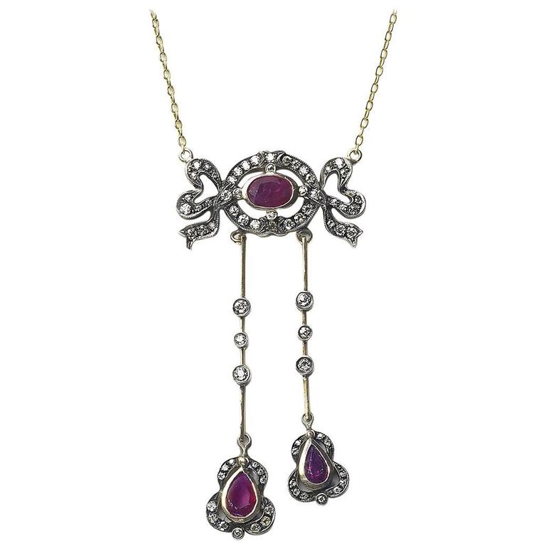 Ruby & Diamond Negligee Pendant For Sale