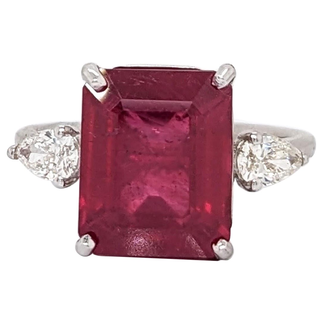 5.9ct Red Ruby Ring w Earth Mined Diamonds in Solid 14K White Gold EM 11x9mm