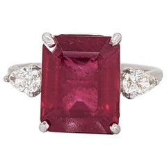 5.9ct Red Ruby Ring w Earth Mined Diamonds in Solid 14K White Gold EM 11x9mm