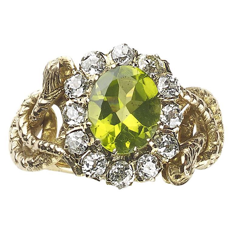 1880s Antique Victorian Peridot Diamond gold Snake Ring