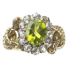 1880s Antique Victorian Peridot Diamond gold Snake Ring