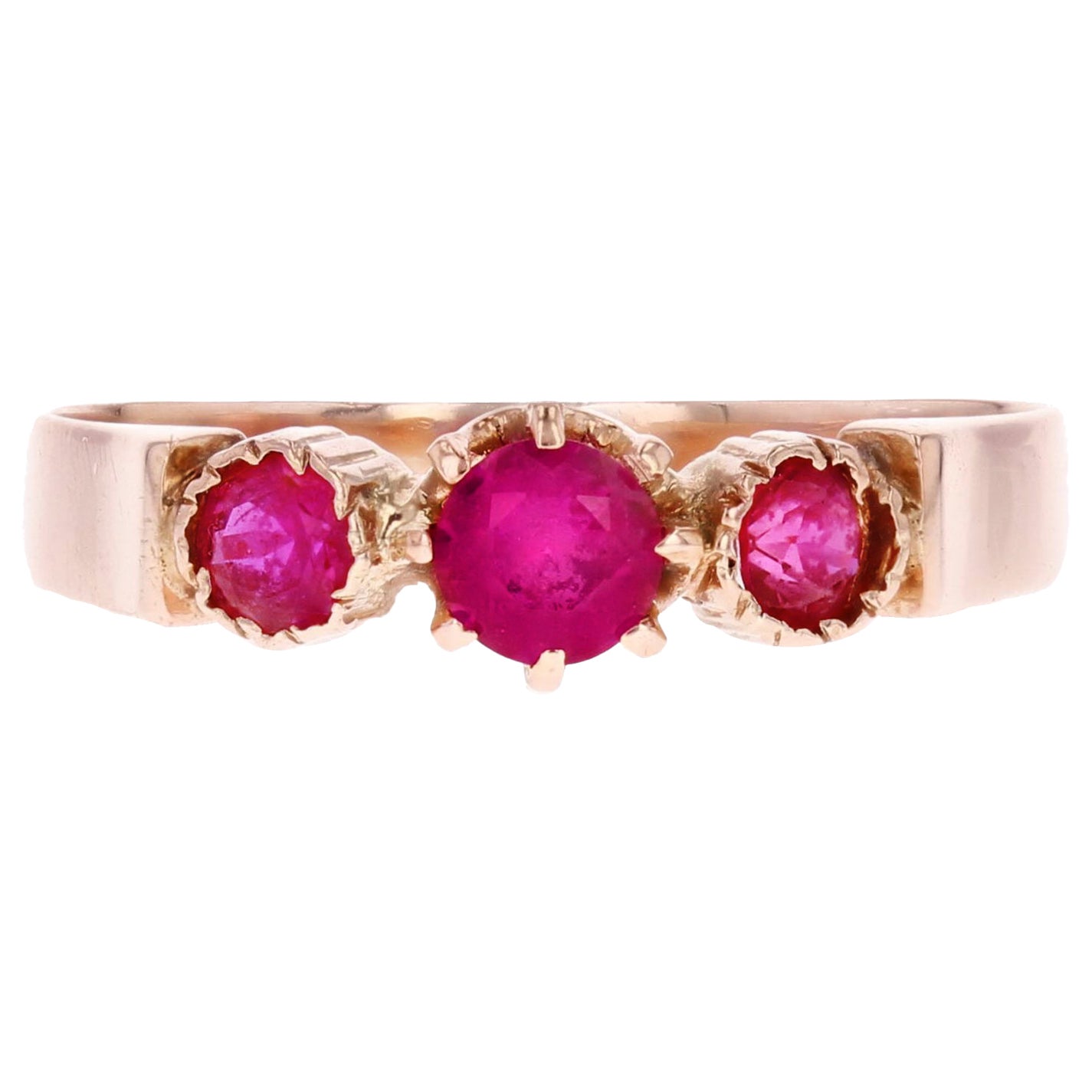 French 20th Century Red Gems 18 Karat Rose Gold Trilogy Ring