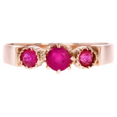 French 20th Century Red Gems 18 Karat Rose Gold Trilogy Ring