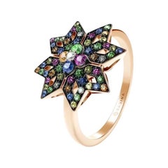 Tsavorite Sapphire Ruby Multisapphire Rose 14k Gold Ring  for Her