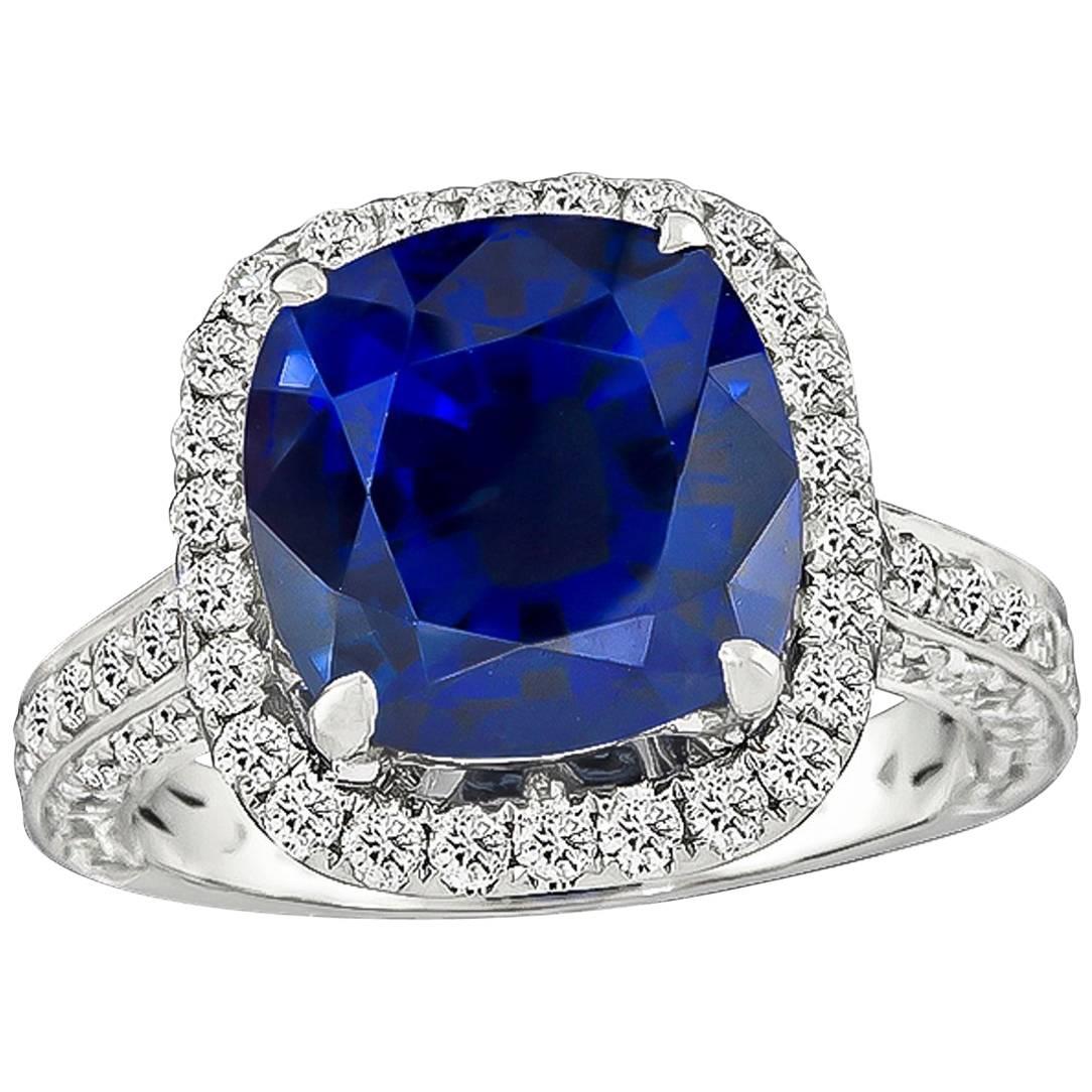 Natural 6.40 Carat Sapphire Diamond Gold Engagement Ring