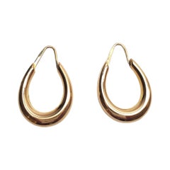 18K Yellow Gold Oval Hoop Earrings #17864