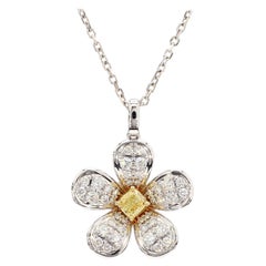 Natural Yellow Cushion Diamond 1.02 Carat TW Gold Flower Pendant