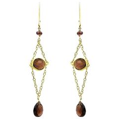 Garnet and Gold Chain Earrings with Faceted Bead Briolettes 12