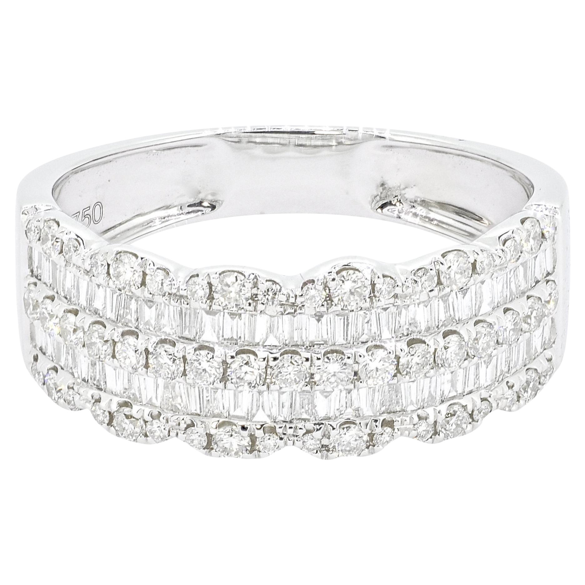 Natural Diamond Ring 0.76 carat 18KT White Gold Cocktail Half Eternity Ring Band