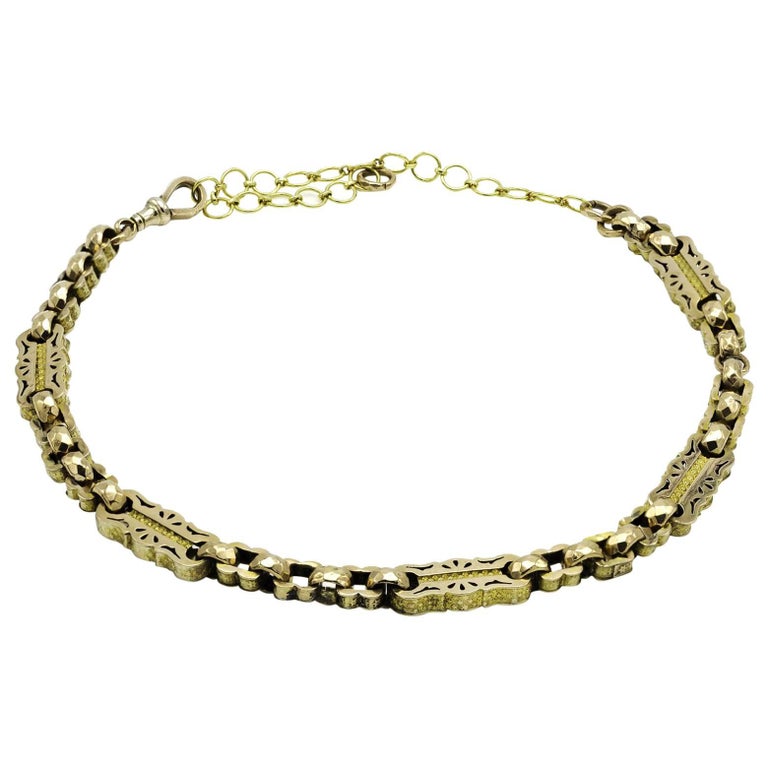 Late Victorian Watch Chain Link Necklace in Yellow and Rose Gold Engraved For Sale