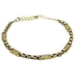 Late Victorian Watch Chain Link Necklace in Yellow and Rose Gold Engraved 2
