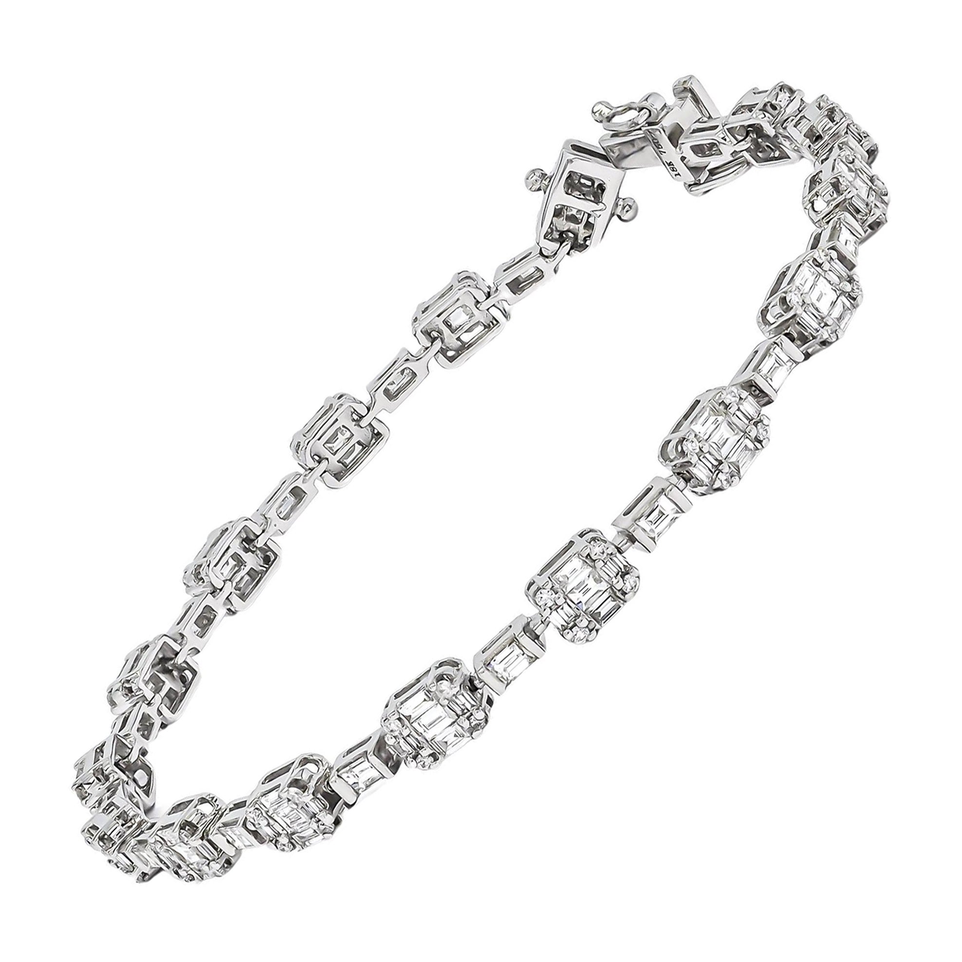 Natural Diamond Bracelet 2.39 CT 18 KT White Gold Link Tennis Bracelet BR55488A For Sale