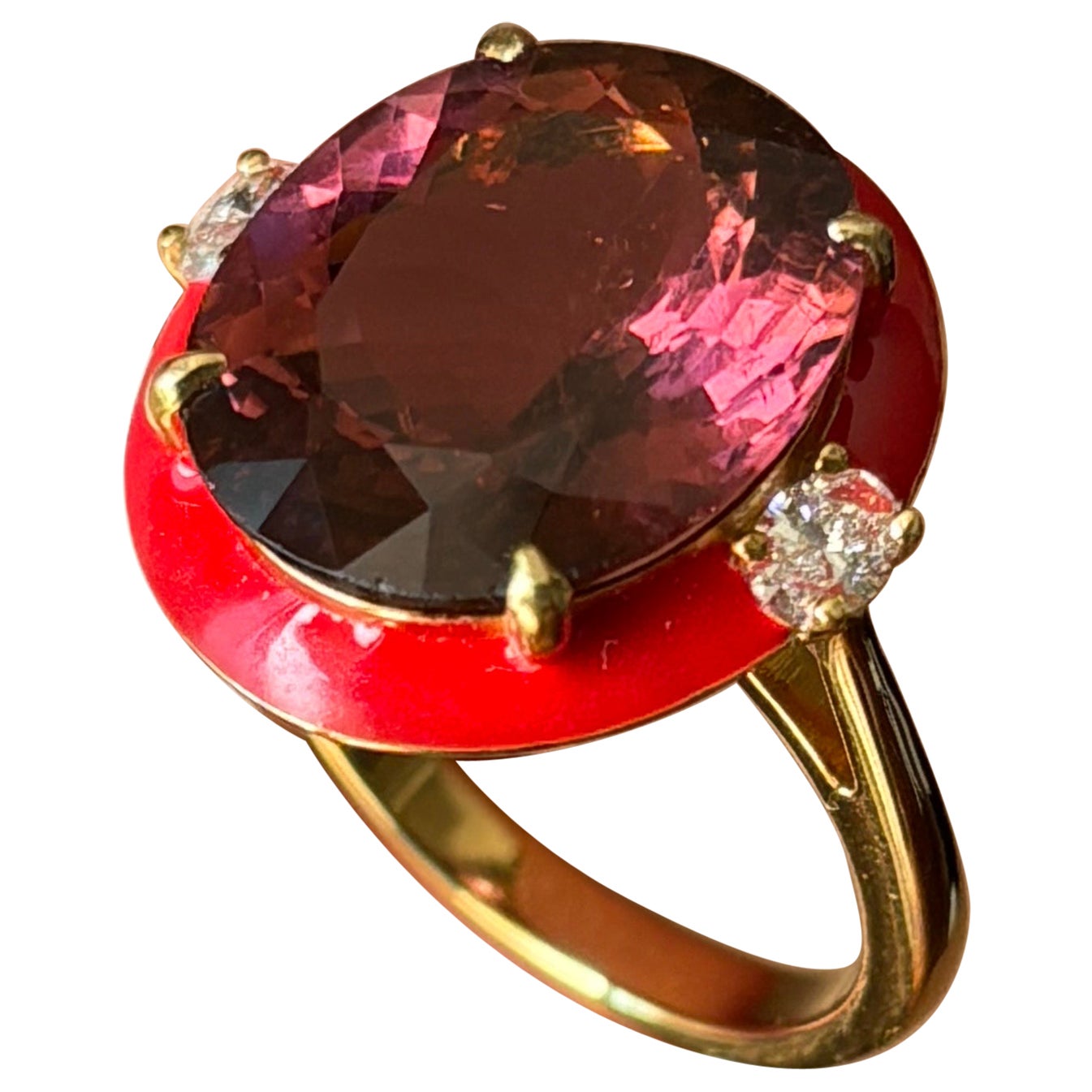 Anillo de cóctel de oro amarillo de 18 quilates con turmalina y diamantes de 9,78 quilates