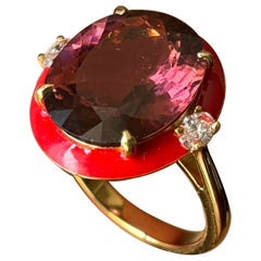 Anillo de cóctel de oro amarillo de 18 quilates con turmalina y diamantes de 9,78 quilates