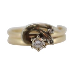 Anello solitario con diamanti rotondi e giacca. RIDIMENSIONAMENTO GRATUITO. Set di anelli di fidanzamento 14k