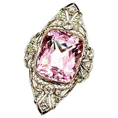 Art Deco 10.12 Carat Kunzite and Diamond Platinum and Gold Cocktail Ring