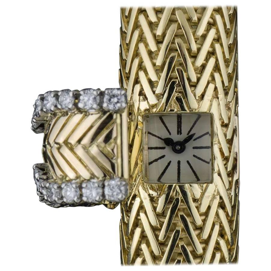 Cartier Ladies Gold Diamond Case manual wind Wristwatch 