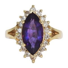 Anello con ametista e diamante in oro giallo 14K 6,2g