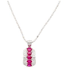 Collar Colgante Platino 1,15 Quilates Rubí Rojo Rosado y Diamantes