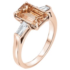 Natural 3 Carat Champagne Emerald-Cut Diamond Engagement Ring, GIA Certified