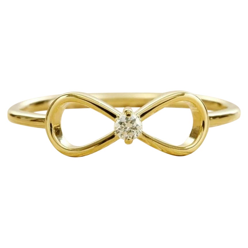 14k Solid Yellow Gold Diamond Infinity Sign Gold Knot Dainty Ring