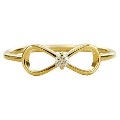 14k Solid Yellow Gold Diamond Infinity Sign Gold Knot Dainty Ring
