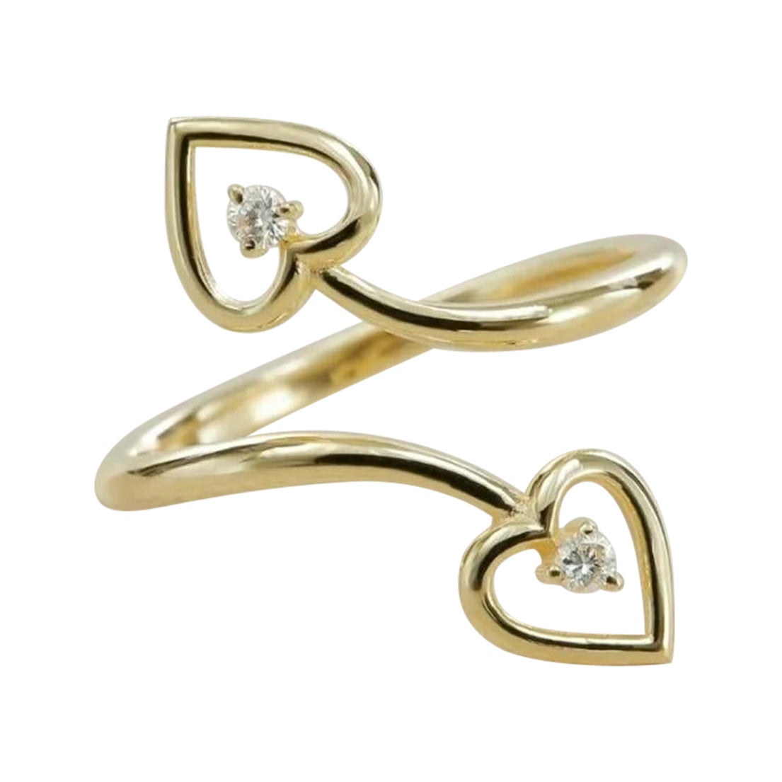 Heart Shape Ring Round Diamond in 14K Yellow Gold
