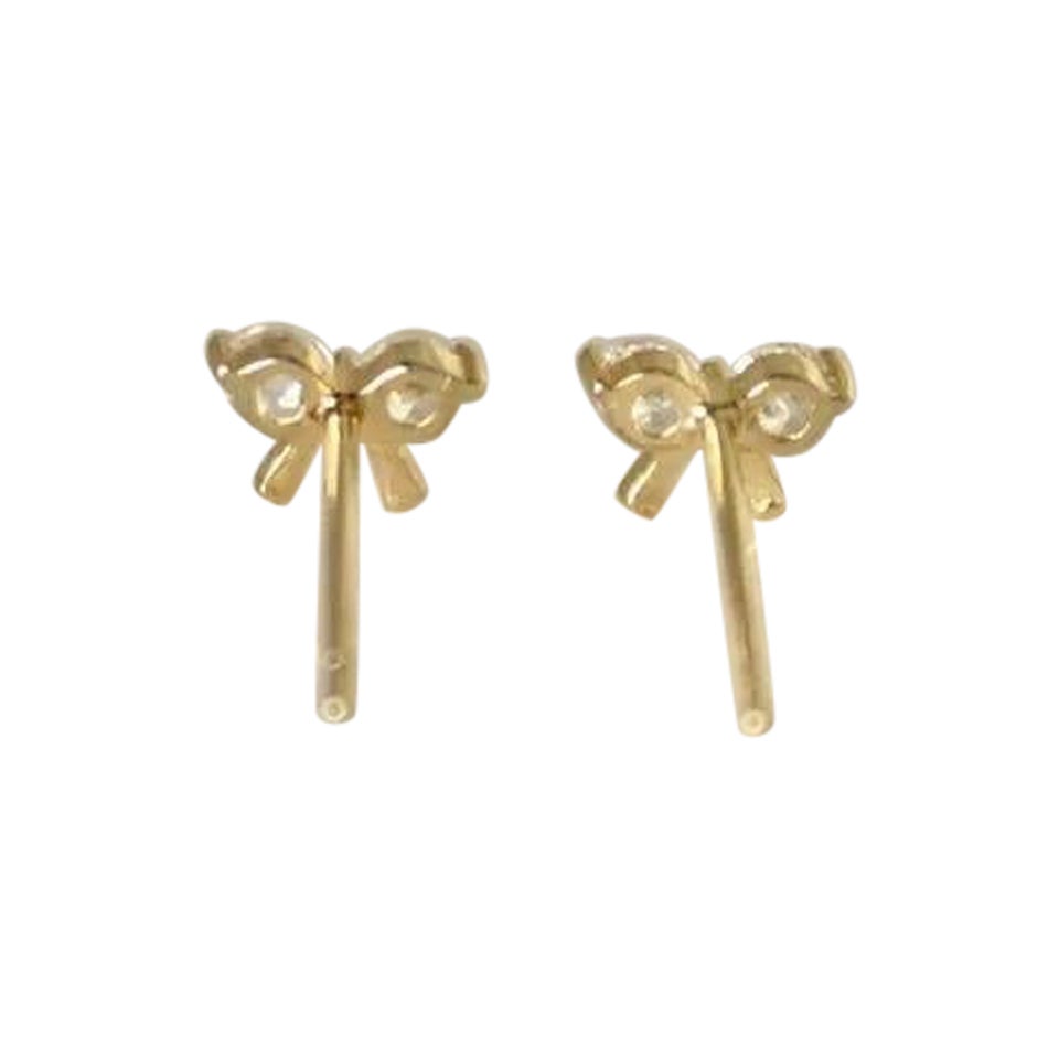 Diamond Bow Studs 14k Solid Yellow Gold Bow Tie Nariz Oreja Piercing