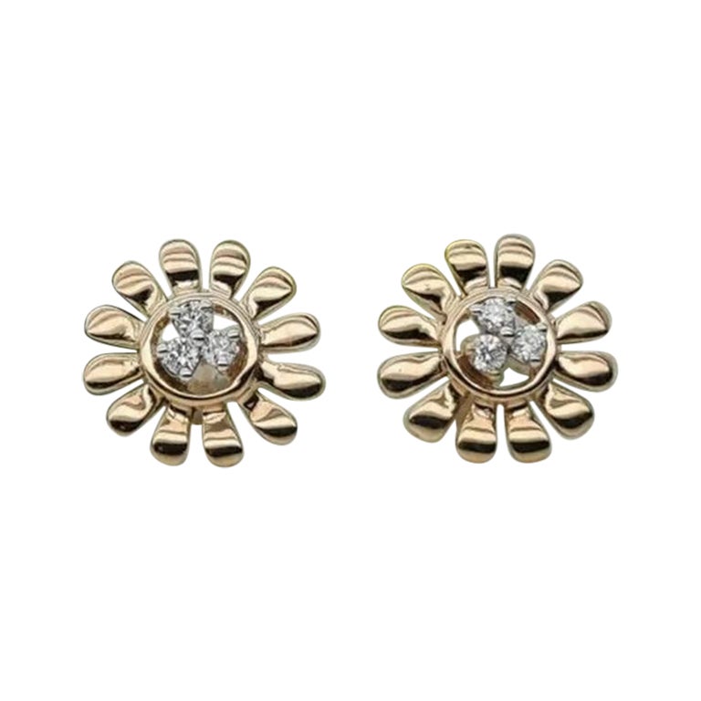 Sunflower Earring 14k Solid Gold Tiny Diamond Studs