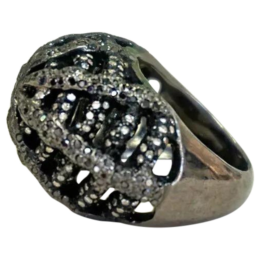 Pave Diamond Web Dome Ring in 925 Silver