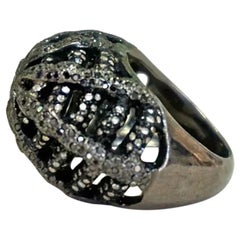 Pave Diamond Web Dome Ring in 925 Silver