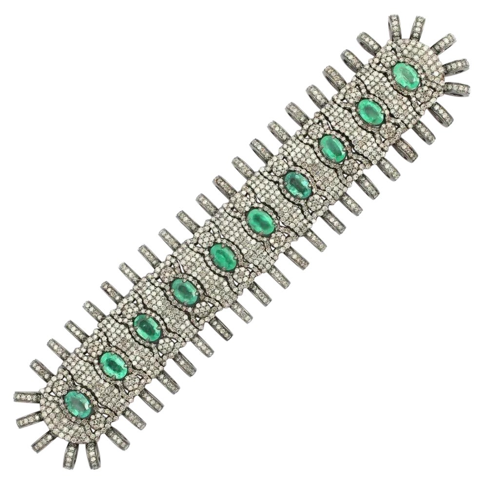 Bracciale in filo Pave Diamond e Emerald Macrame Fatto a mano in vendita