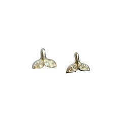 14K Solid Gold Whale Tail Stud Diamond Earring
