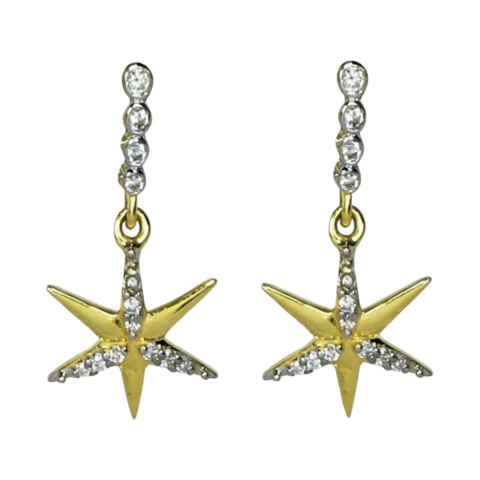 Pave Diamond and 14k Gold Star Dangling Earring