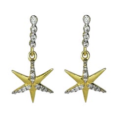 Pave Diamond and 14k Gold Star Dangling Earring
