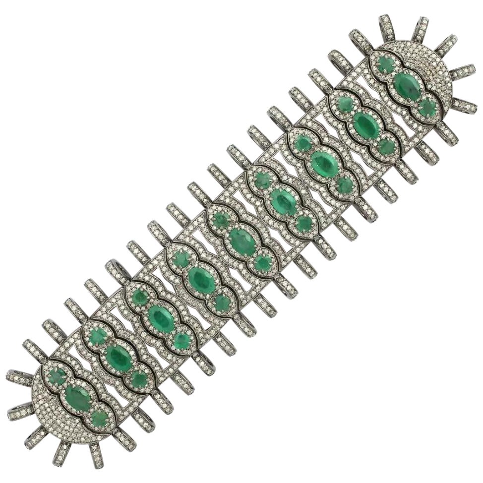 Bracciale Macrame con pavé di diamanti e smeraldi fatto a mano Ns43