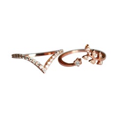 Anillo Chevron Hoja Alianza de Boda en Oro de 14k Diamante Natural