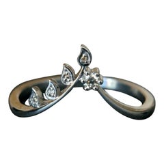 Anello a foglia d'oro massiccio 14k con fasce a V profonda Chevron