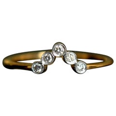 Diamond Chevron Ring 14k Solid Yellow Gold Round Diamond Wedding Stack
