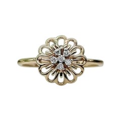 Anillo de compromiso de oro rosa macizo de 14k con diseño floral de diamantes