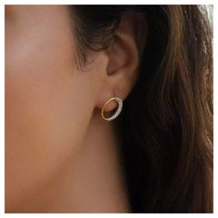 14K Solid Yellow Gold Crescent Moon Earrings with Natural Diamond