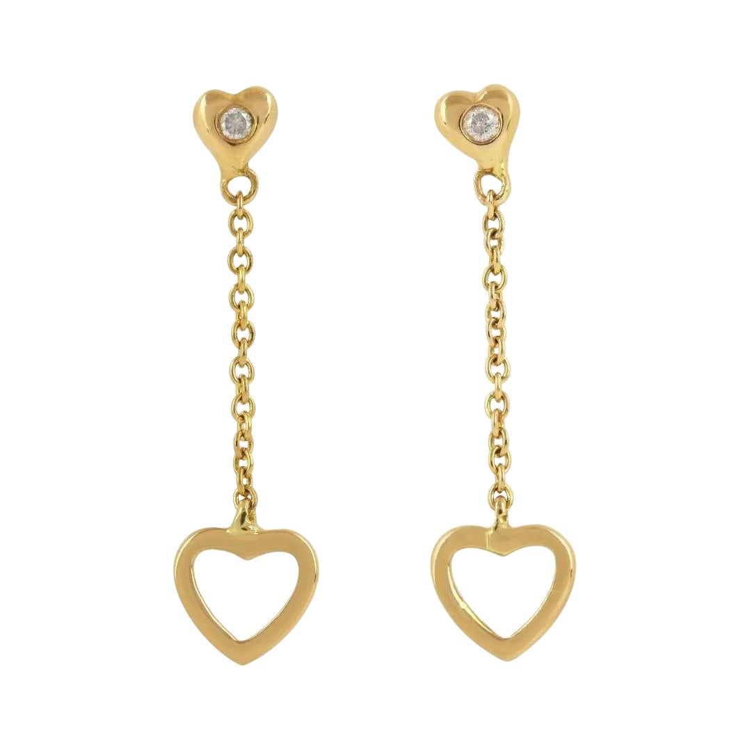 Orecchini a goccia e pendenti a forma di cuore in oro massiccio 14k con castone in vendita